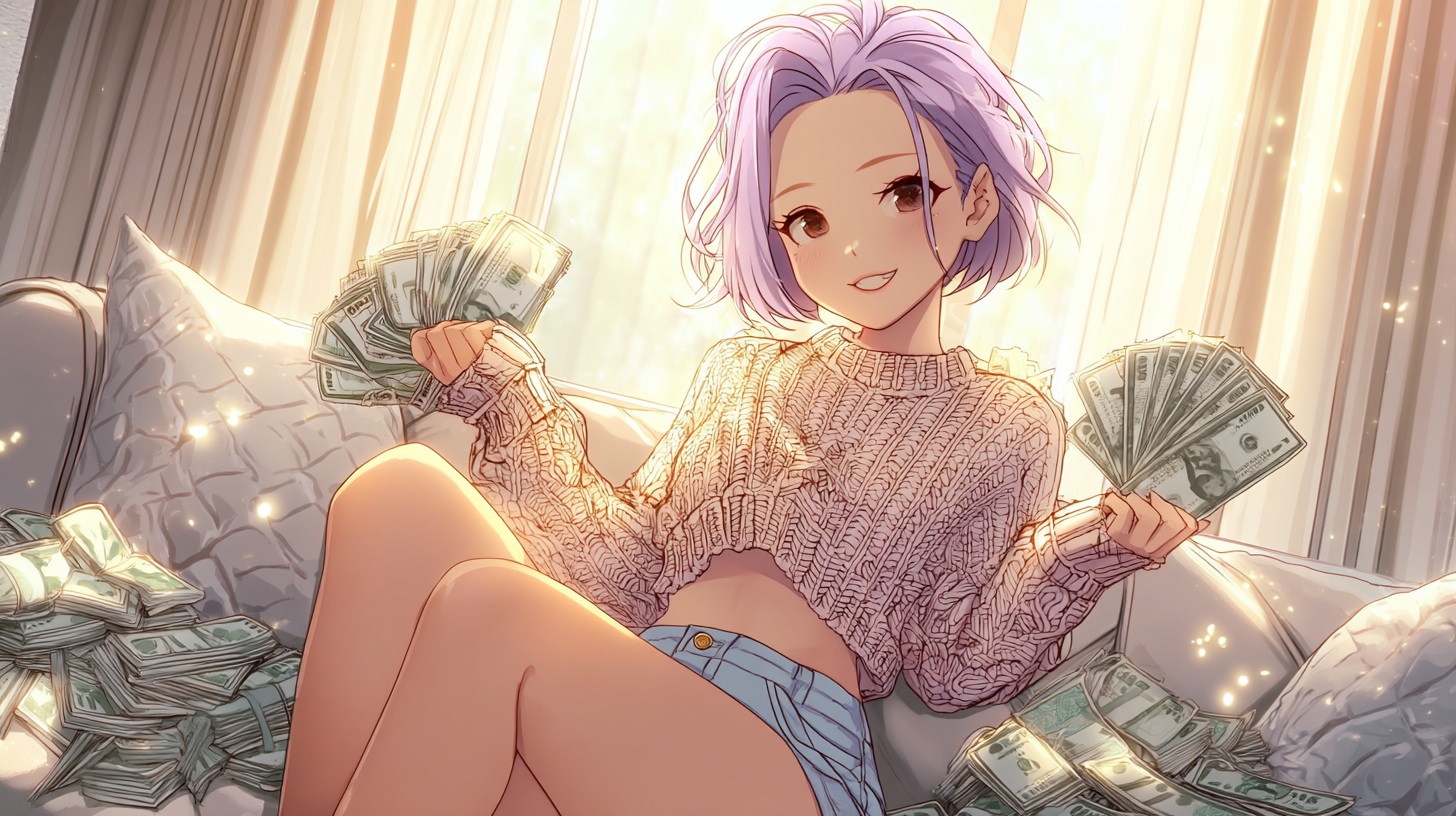 投資の魅力を知って、大金を得た妄想をしているりんちゃん